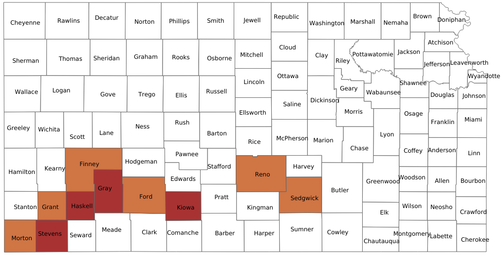 Kansas Measles Outbreaks by County Map